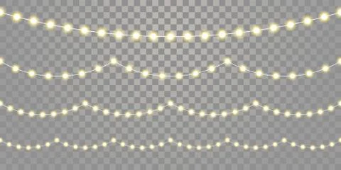 Christmas lights seamless vector isolated on transparent background. Vector X Stock Illustration