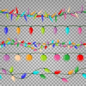 Christmas Lights Set Vector. Flat Beautiful Light Background. Color Garlands Stock Illustration
