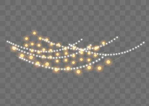 Christmas lights set. Vector New Year decorates garland with glowing light bulbs Illustrazione stock