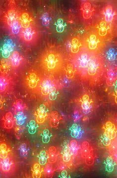 Christmas lights in snowman pattern on tree Stock Photos