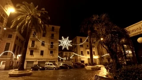 Christmas lights in the square by night Stock Footage 82752633