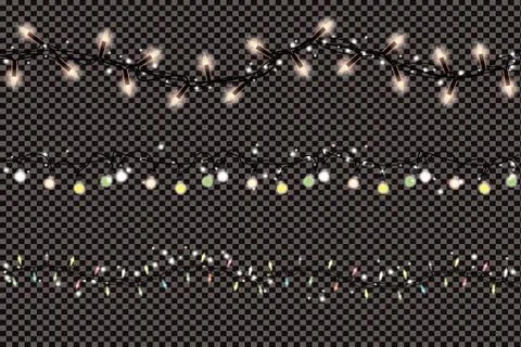 Christmas Lights String Isolated on Transparent Background. Stock Illustration