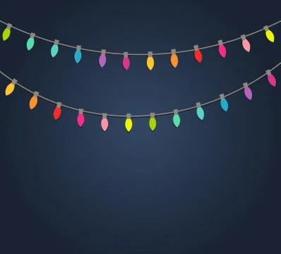 Christmas lights string shine on the dark blue background. Vector illustratio Stock Illustration