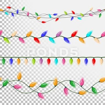 Christmas Lights String Vector. Flat Garlands, Christmas Party Decorations Stock Illustration