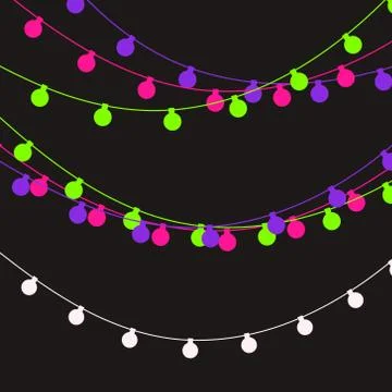Christmas lights strings. Vector flat Xmas garland. Festive garlands set Stock Illustration