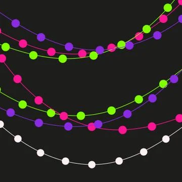 Christmas lights strings. Vector flat Xmas garland. Festive garlands set Stock Illustration