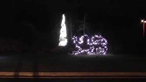 Christmas lights on a traffic circle with tree and animal shape Stock Footage 322903092