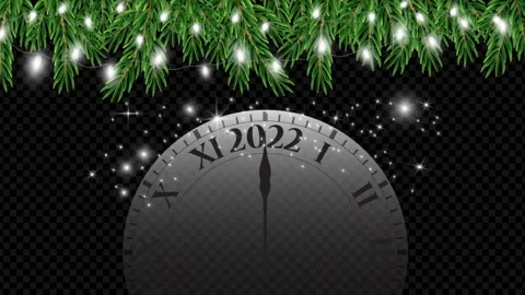 Christmas lights with tree branches. Clock hand shows 2022 Stock Footage 166471110