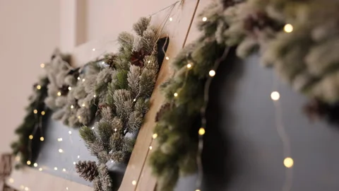 Christmas lights, Tree branches, Festive decor Stock-Footage 247494597