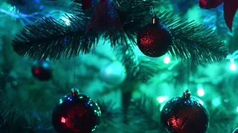 Christmas lights on the tree . From defocus smoothly into focus. New Year Stock Footage