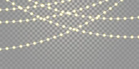 Christmas lights vector isolated strings. Holiday celebration Xmas, birthday  Stock Illustration