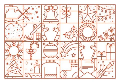 Christmas line geometric pattern with winter icons Stock Illustration