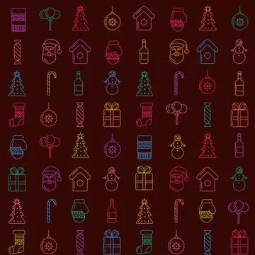Christmas line icons pattern Stock Illustration