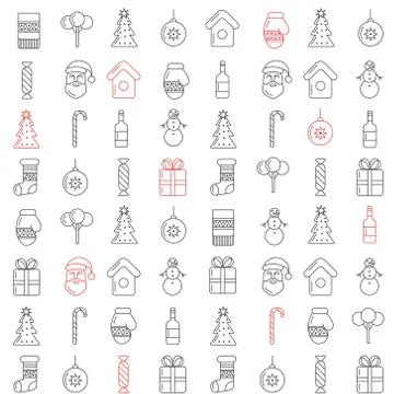 Christmas line icons seamless pattern Stock Illustration