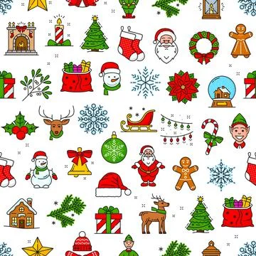 Christmas line seamless pattern, Santa and gifts Stock Illustration