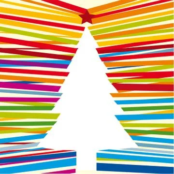Christmas line tree multicolored in negative form. Stock Illustration