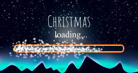 Christmas loading bar filled with snowflakes against a starry winter night .. Stock Illustration