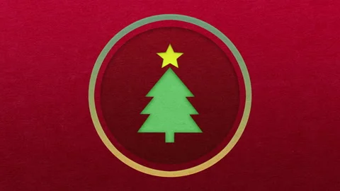 Christmas loading circle and tree, seasonal illustration on a red background Stock Footage 144642346