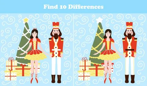 Christmas logical game for printable worksheet, find ten differences riddle for Stock Illustration