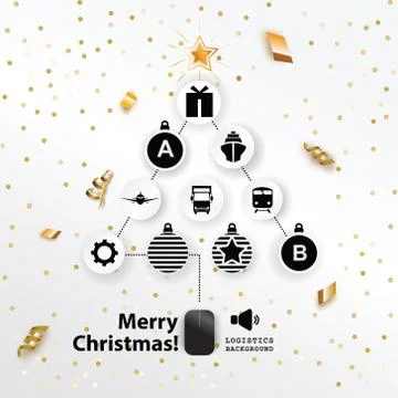 Christmas logistics card. Schematic christmas tree with PC mouse on white Stock Illustration