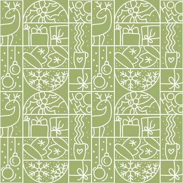 Christmas logo advent seamless pattern snowflake, gift box, house, garland, sock 스톡 일러스트