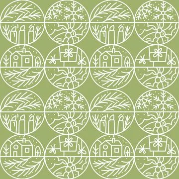 Christmas logo advent seamless pattern snowflake, gift box, house, garland, sock Stock Illustration