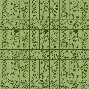 Christmas logo advent seamless pattern snowflake, gift box, house, garland, sock 스톡 일러스트