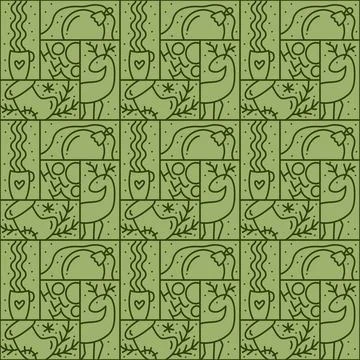 Christmas logo advent seamless pattern snowflake, gift box, house, garland, sock Stock Illustration