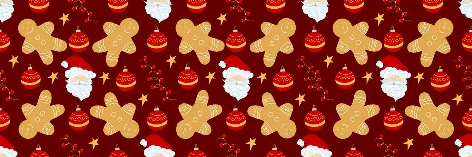 Christmas long pattern in hand draw style Stock Illustration
