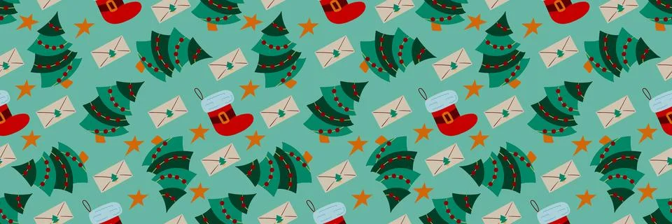 Christmas long pattern in hand draw style Stock Illustration