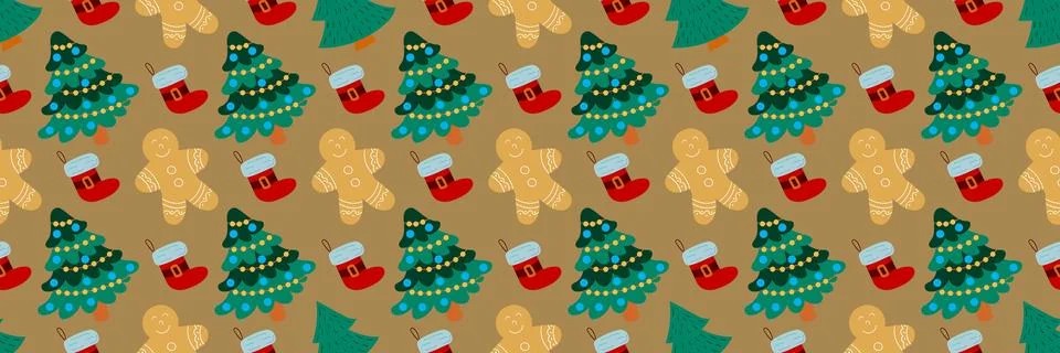 Christmas long pattern in hand draw style Stock Illustration