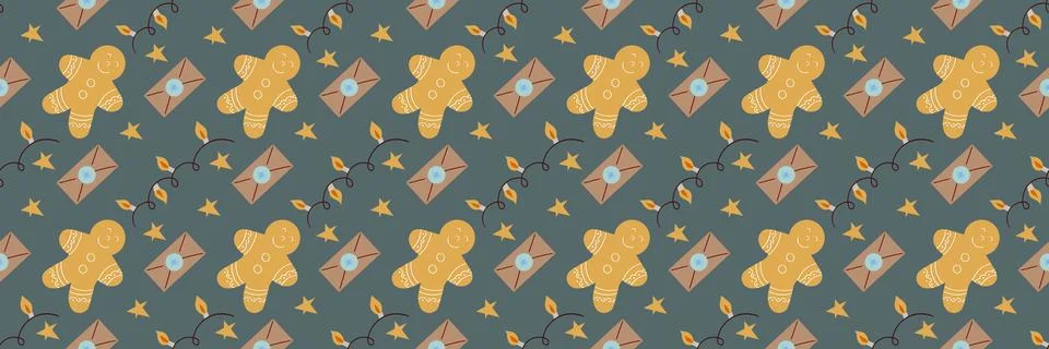 Christmas long pattern in hand draw style Stock Illustration