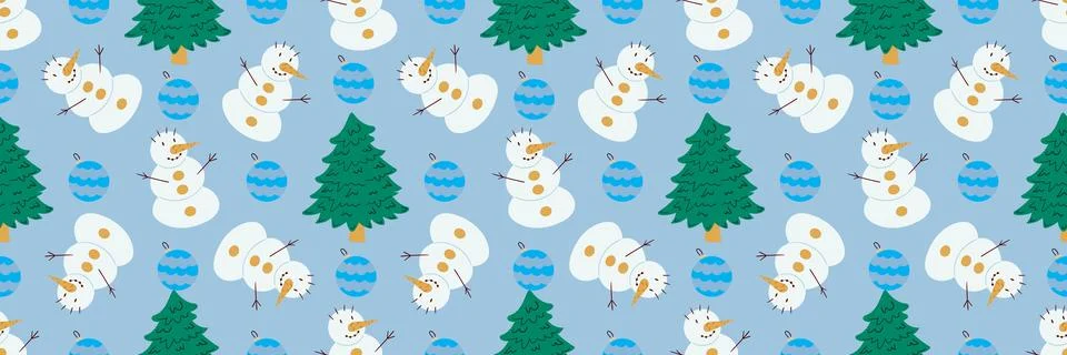 Christmas long pattern in hand draw style Stock Illustration