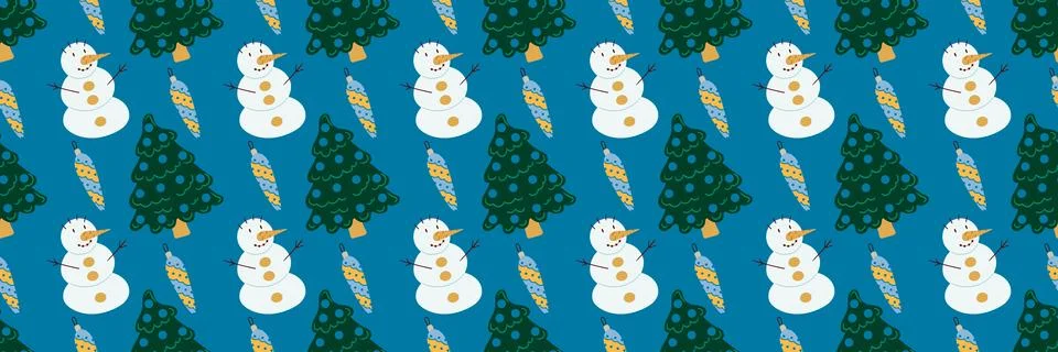 Christmas long pattern in hand draw style Stock Illustration