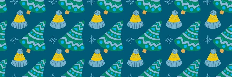 Christmas long pattern in hand draw style Stock Illustration