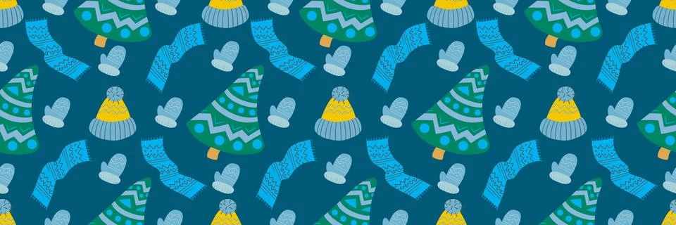 Christmas long pattern in hand draw style Stock Illustration