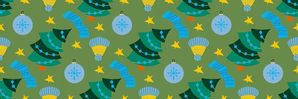 Christmas long pattern in hand draw style Stock Illustration