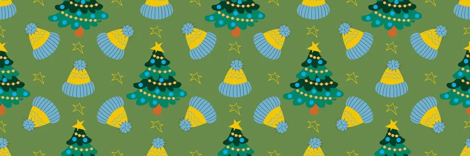 Christmas long pattern in hand draw style Stock Illustration