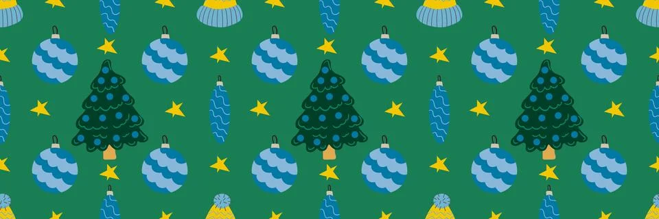 Christmas long pattern in hand draw style Stock Illustration