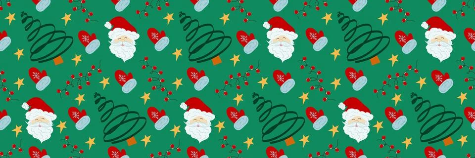 Christmas long pattern in hand draw style Stock Illustration