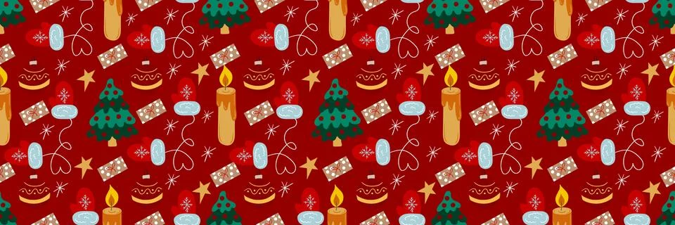 Christmas long pattern in hand draw style Stock Illustration