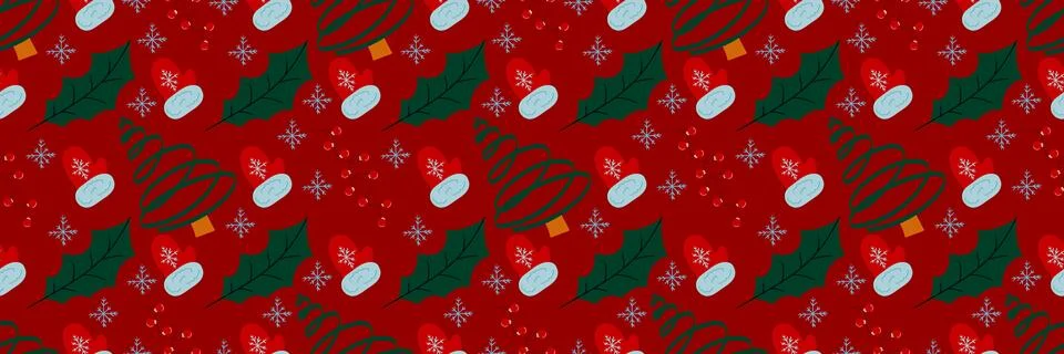 Christmas long pattern in hand draw style Stock Illustration