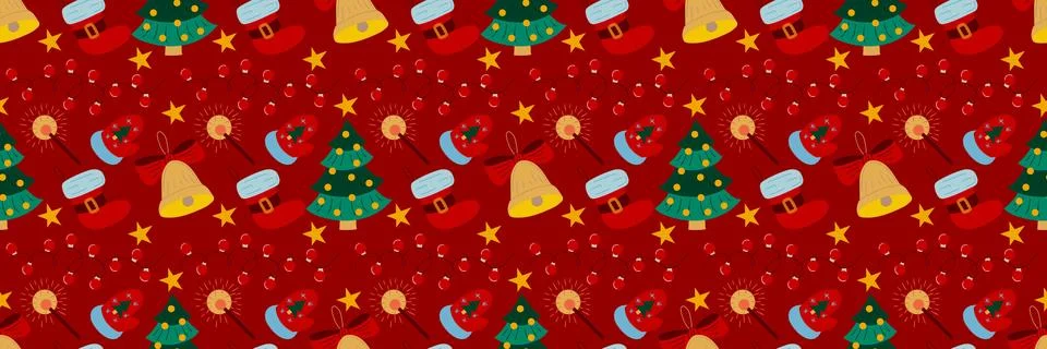 Christmas long pattern in hand draw style Stock Illustration