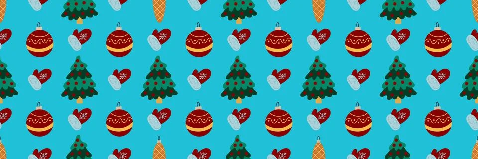 Christmas long pattern in hand draw style Stock Illustration