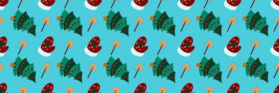 Christmas long pattern in hand draw style Stock Illustration