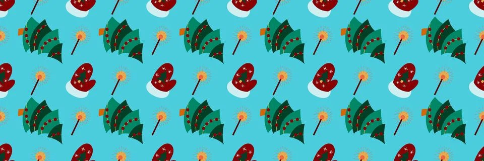 Christmas long pattern in hand draw style Stock Illustration