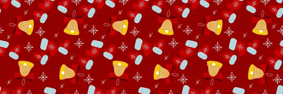 Christmas long pattern in hand draw style Stock Illustration