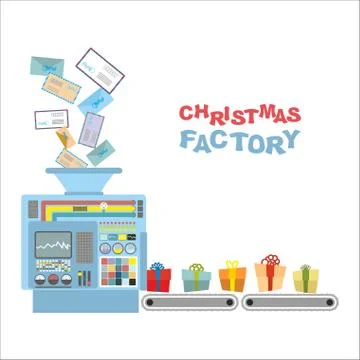 Christmas machine. Processing letters from children gifts. Automatic sorting Stock Illustration