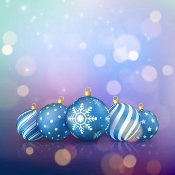 Christmas magic background. Xmas balls on color background with golden bokeh. Stock Illustration