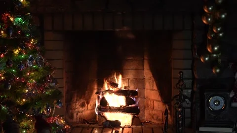 Christmas. magic glowing tree, fireplace and gifts, fireplace with christmas Stock Footage 257002893